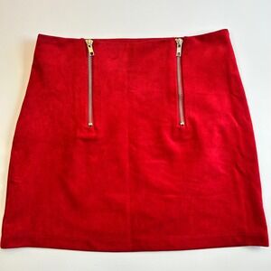 Forever 21 Red Mini Skirt Gold Zipper Detail Women's Size Small Faux Suede